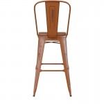 Orange Metal Stool-Teak Seat