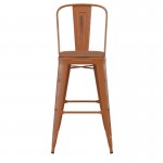 Orange Metal Stool-Teak Seat