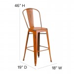 Orange Metal Stool-Teak Seat