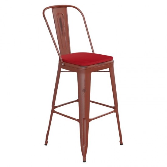 Red Metal Stool-Red Seat