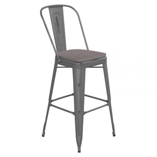 Silver Metal Stool-Gray Seat