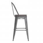 Silver Metal Stool-Gray Seat