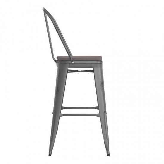 Silver Metal Stool-Gray Seat