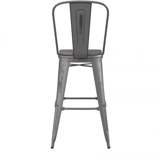 Silver Metal Stool-Gray Seat