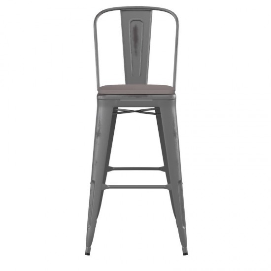 Silver Metal Stool-Gray Seat