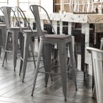 Silver Metal Stool-Gray Seat
