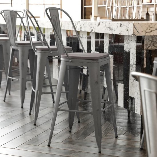 Silver Metal Stool-Gray Seat