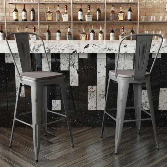 Silver Metal Stool-Gray Seat