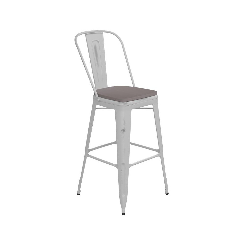 White Metal Stool-Gray Seat