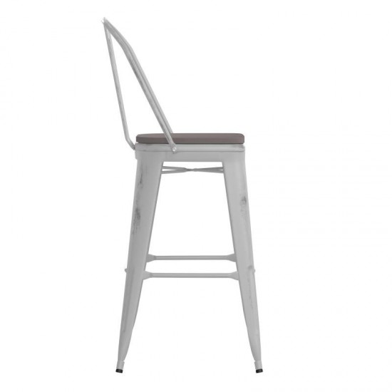 White Metal Stool-Gray Seat