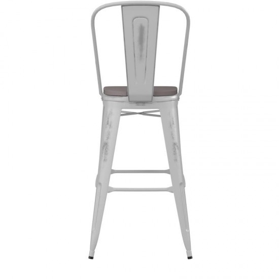 White Metal Stool-Gray Seat