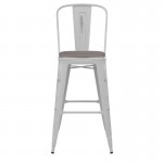 White Metal Stool-Gray Seat