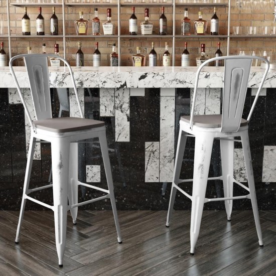 White Metal Stool-Gray Seat