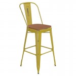 Yellow Metal Stool-Teak Seat