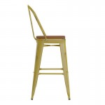 Yellow Metal Stool-Teak Seat