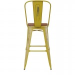 Yellow Metal Stool-Teak Seat