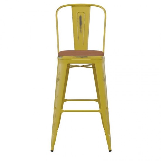 Yellow Metal Stool-Teak Seat