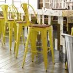 Yellow Metal Stool-Teak Seat