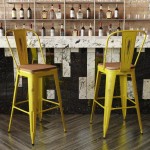 Yellow Metal Stool-Teak Seat