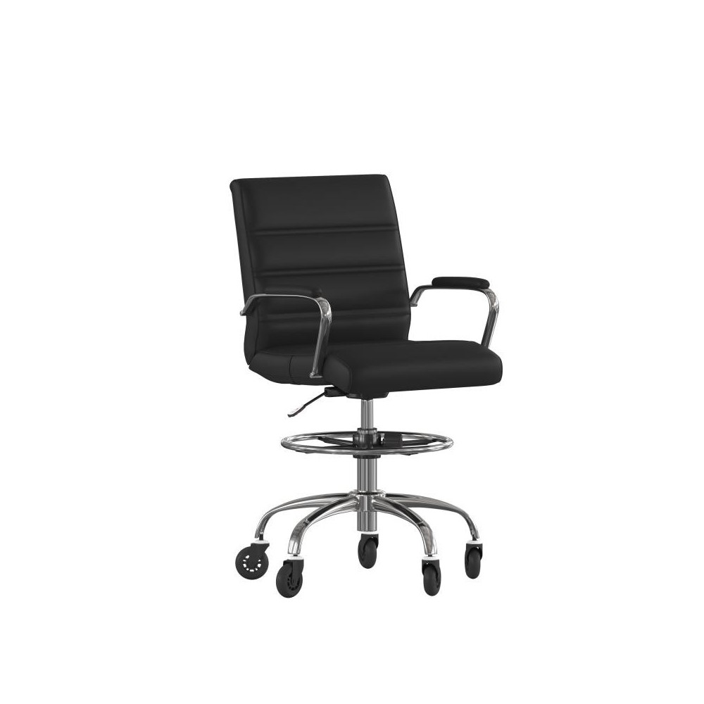 Lexi Mid-Back Black LeatherSoft Drafting Chair