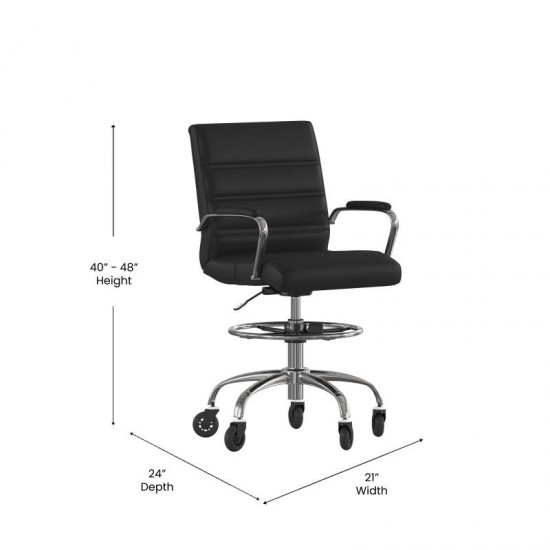 Lexi Mid-Back Black LeatherSoft Drafting Chair