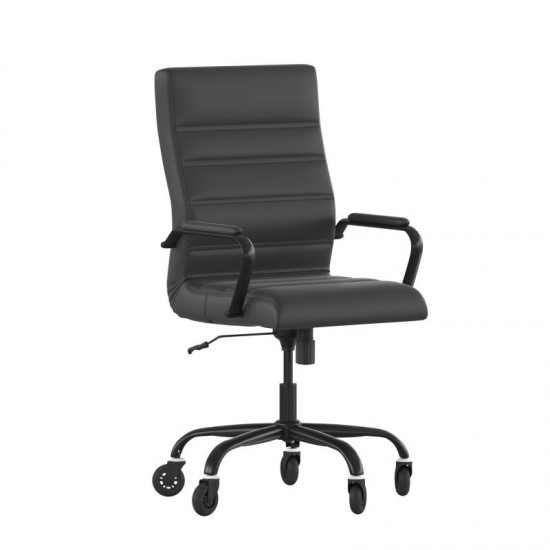 High Back Black LeatherSoft Executive Swivel Office Chair with Black Frame