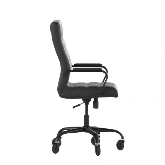 High Back Black LeatherSoft Executive Swivel Office Chair with Black Frame