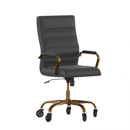 Whitney Black LeatherSoft Executive Swivel Office Chair with Gold Frame