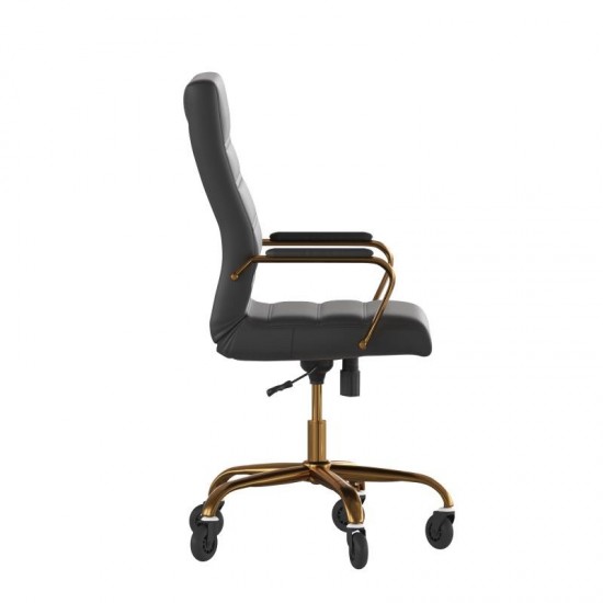 Whitney Black LeatherSoft Executive Swivel Office Chair with Gold Frame