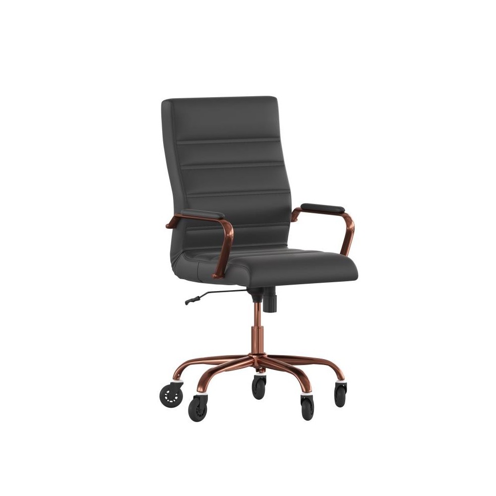 Whitney Black LeatherSoft Executive Swivel Office Chair with Rose Gold Frame