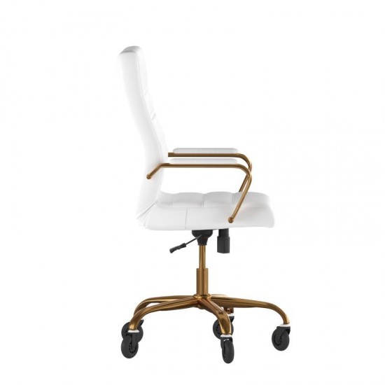 Whitney White LeatherSoft Executive Swivel Office Chair with Gold Frame