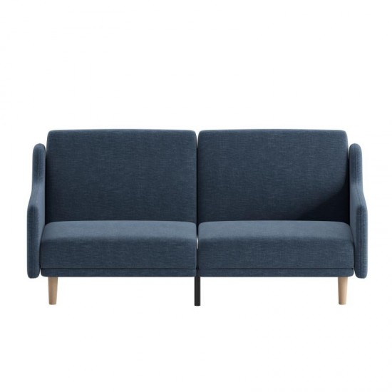 Navy Faux Linen Sofa Futon