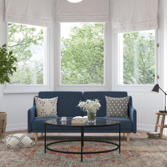 Navy Faux Linen Sofa Futon