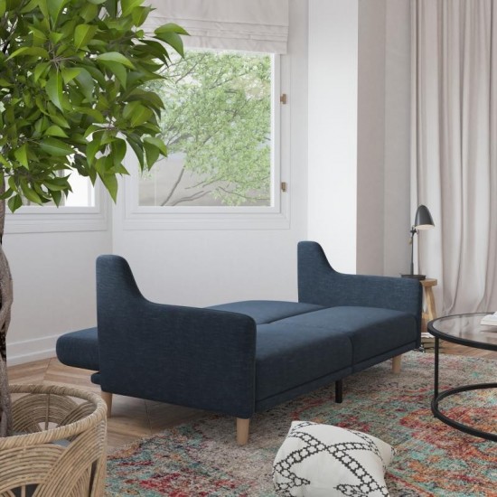 Navy Faux Linen Sofa Futon