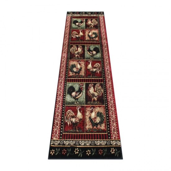 Black 2x7 Rooster Area Rug