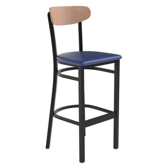 Wright Commercial Blue Vinyl/Wood Back Barstool