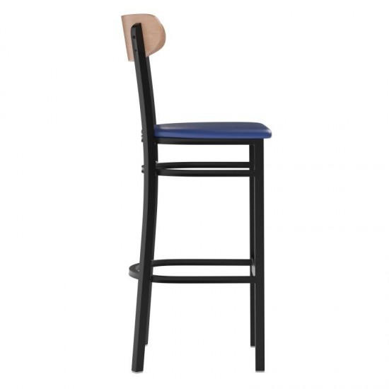 Wright Commercial Blue Vinyl/Wood Back Barstool