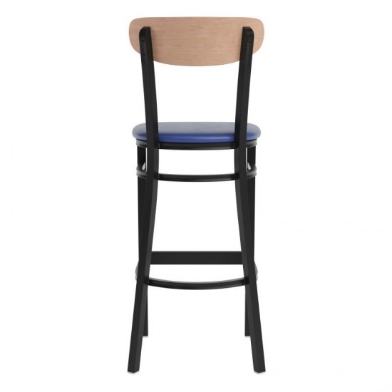 Wright Commercial Blue Vinyl/Wood Back Barstool