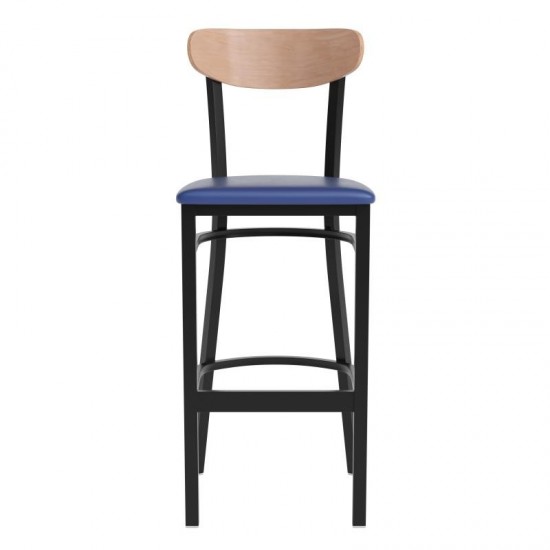 Wright Commercial Blue Vinyl/Wood Back Barstool