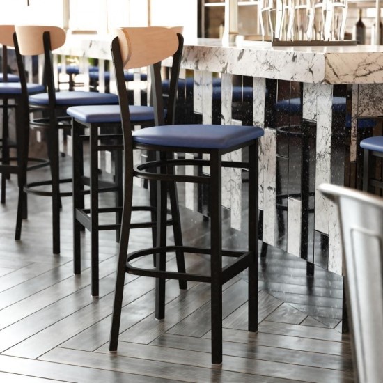 Wright Commercial Blue Vinyl/Wood Back Barstool