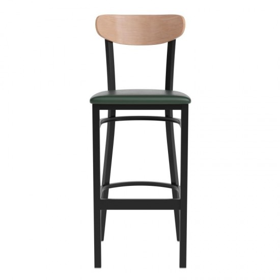 Wright Commercial Green Vinyl/Wood Back Barstool