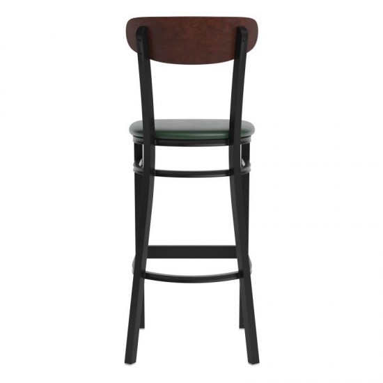 Green Vinyl/Wood Back Barstool