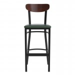 Green Vinyl/Wood Back Barstool