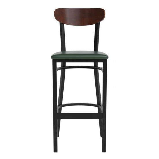 Green Vinyl/Wood Back Barstool