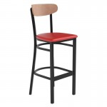 Wright Commercial Red Vinyl/Wood Back Barstool