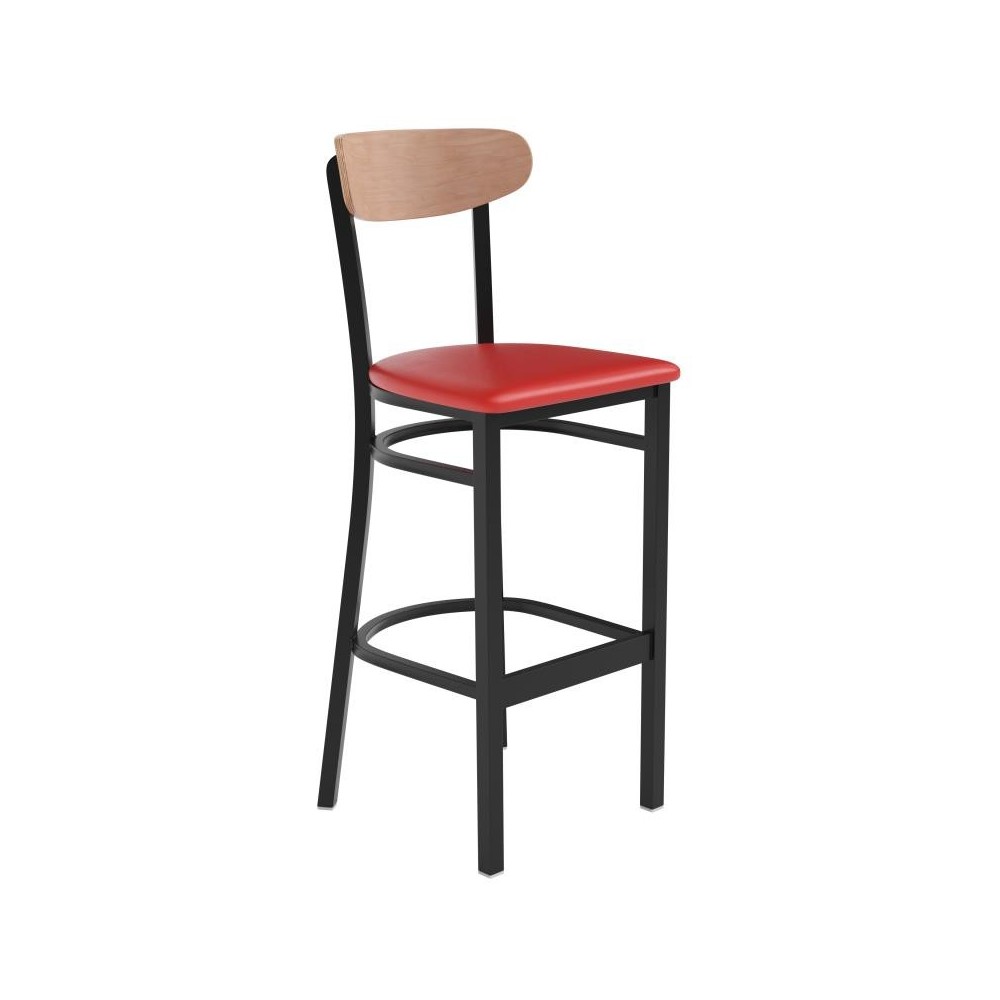 Wright Commercial Red Vinyl/Wood Back Barstool