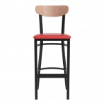 Wright Commercial Red Vinyl/Wood Back Barstool