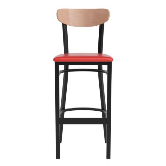 Wright Commercial Red Vinyl/Wood Back Barstool