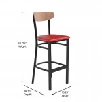 Wright Commercial Red Vinyl/Wood Back Barstool