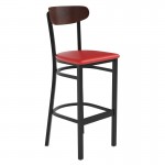 Red Vinyl/Wood Back Barstool